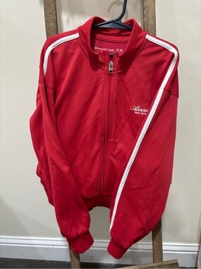 abercrombie kids Red Track Zip Jacket with White Trim